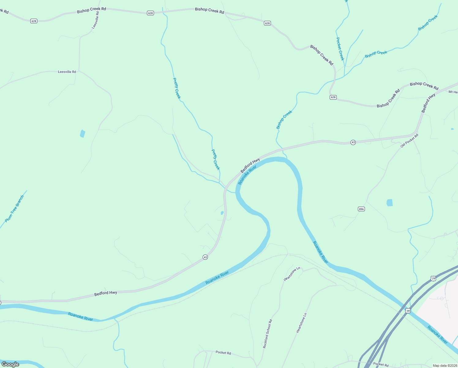 map of restaurants, bars, coffee shops, grocery stores, and more near Virginia 43 in Lynch Station