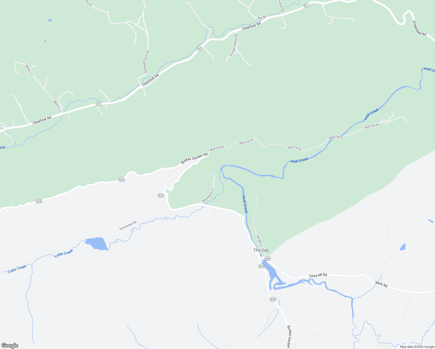 map of restaurants, bars, coffee shops, grocery stores, and more near Burkes Garden Road in Tazewell