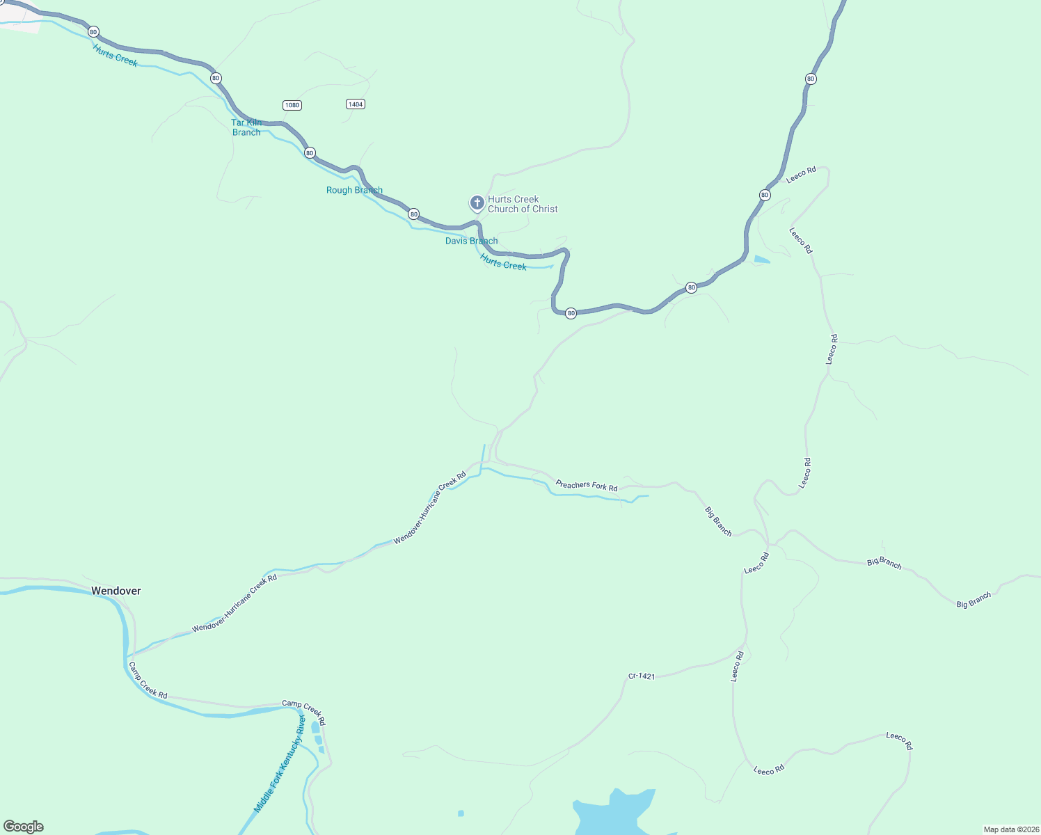 map of restaurants, bars, coffee shops, grocery stores, and more near 390-490 Wendover-Hurricane Creek Road in Hyden