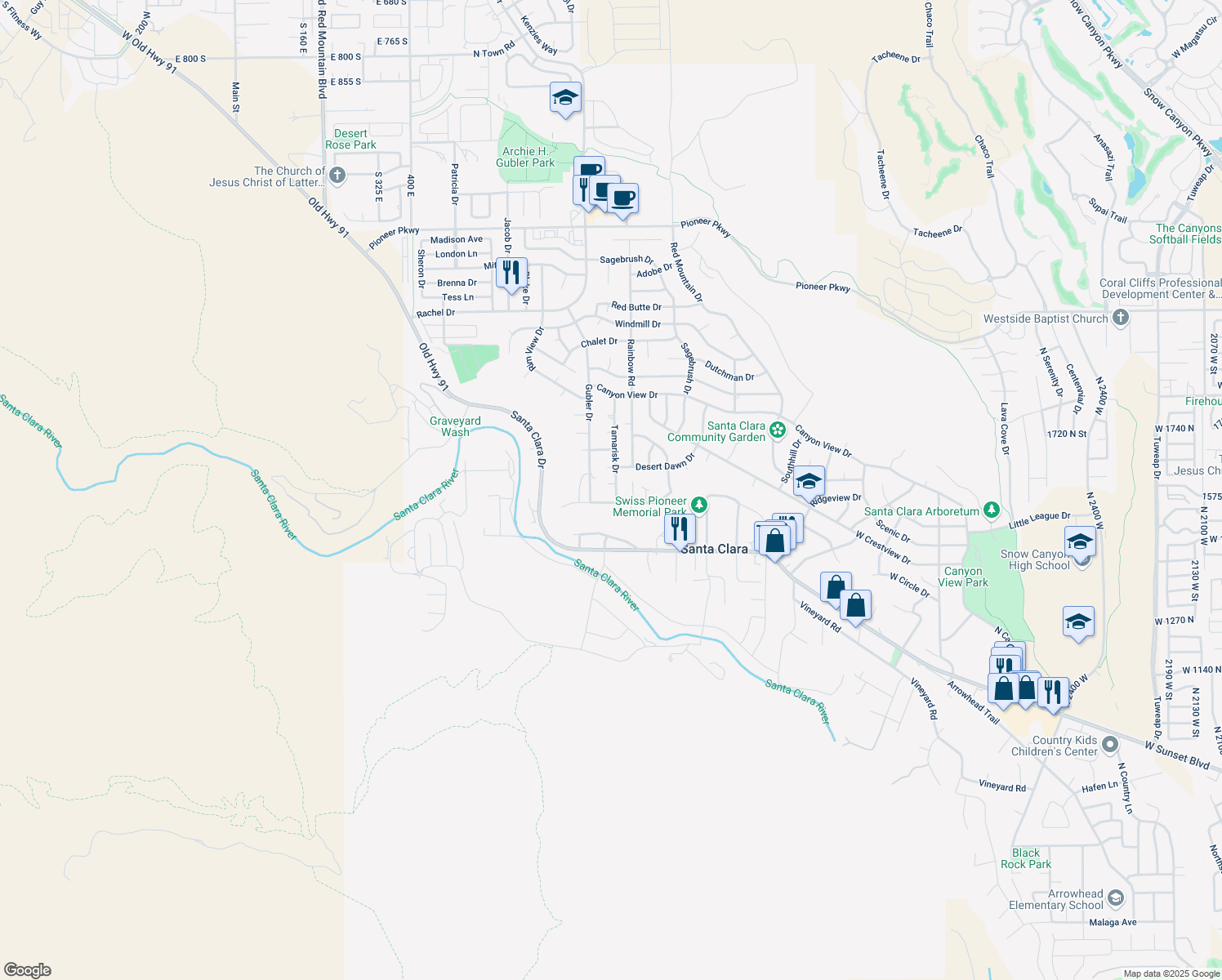 map of restaurants, bars, coffee shops, grocery stores, and more near 1679 Fernelius Cir in Santa Clara