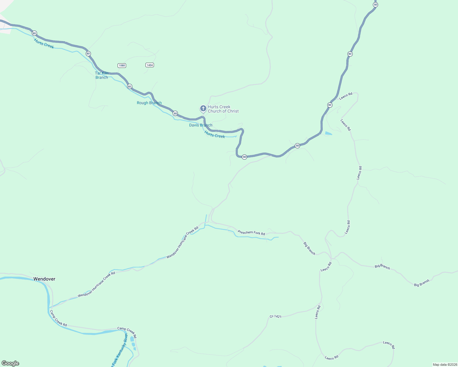 map of restaurants, bars, coffee shops, grocery stores, and more near 390 Wendover-Hurricane Creek Road in Hyden