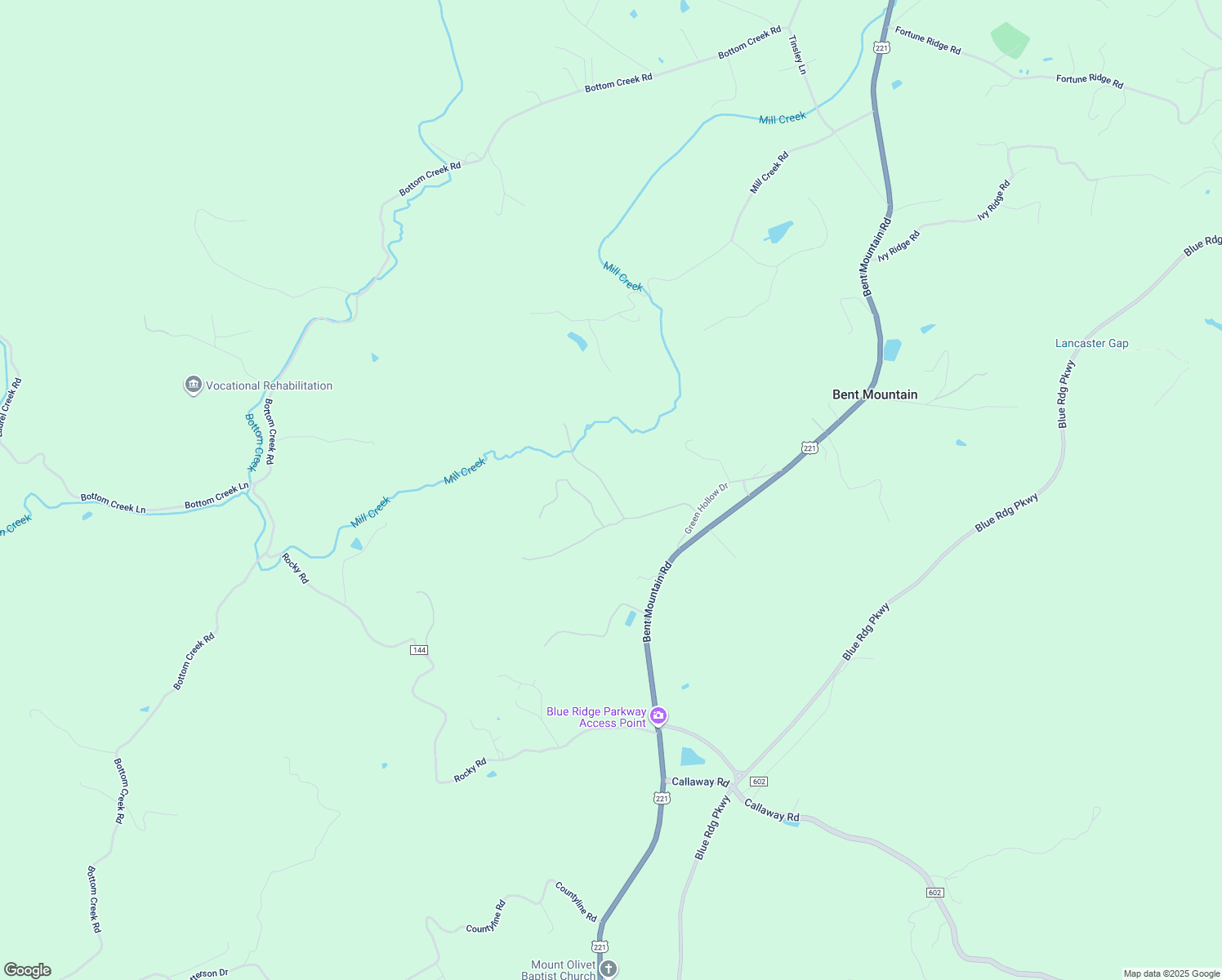 map of restaurants, bars, coffee shops, grocery stores, and more near 10895 Green Hollow Drive in Bent Mountain