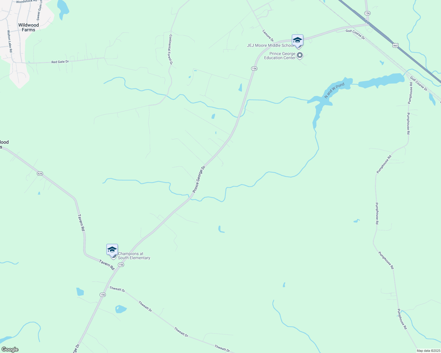 map of restaurants, bars, coffee shops, grocery stores, and more near 12501 Prince George Drive in Disputanta