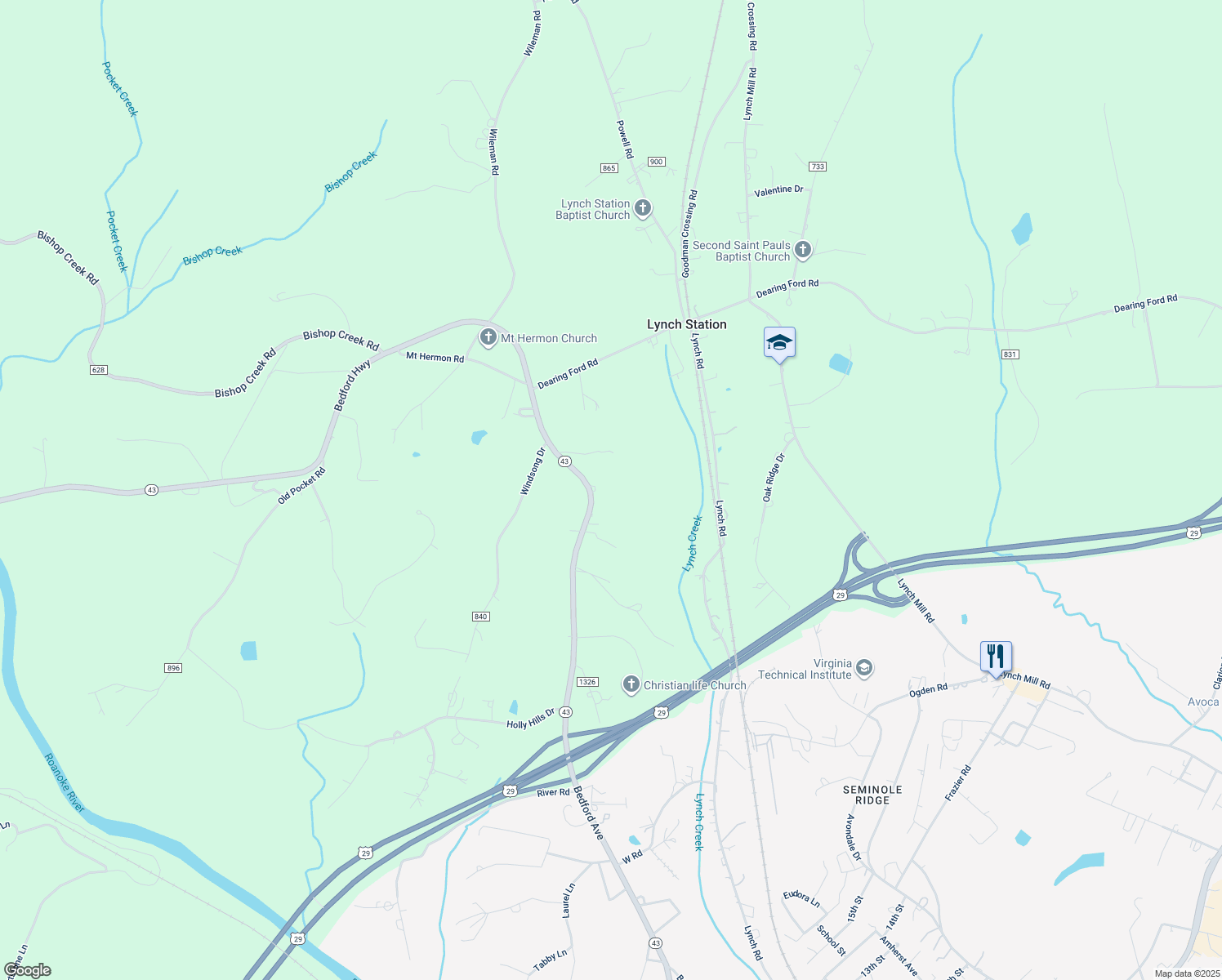 map of restaurants, bars, coffee shops, grocery stores, and more near 713 Bedford Highway in Lynch Station