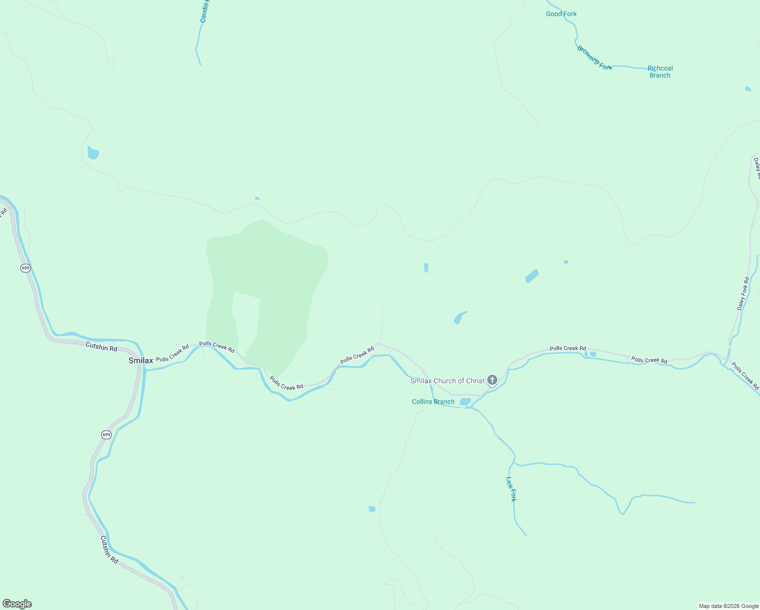 map of restaurants, bars, coffee shops, grocery stores, and more near 1290 Polls Creek Road in Smilax