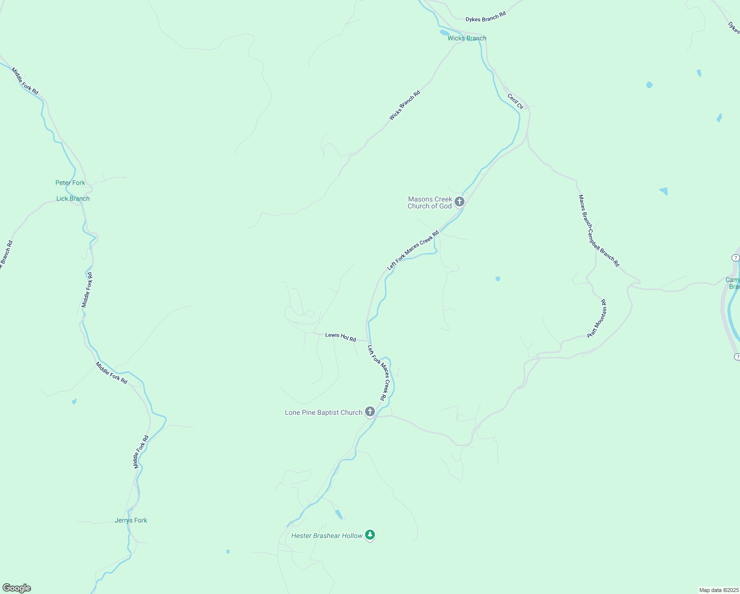 map of restaurants, bars, coffee shops, grocery stores, and more near Left Fork Maces Creek Road in Viper