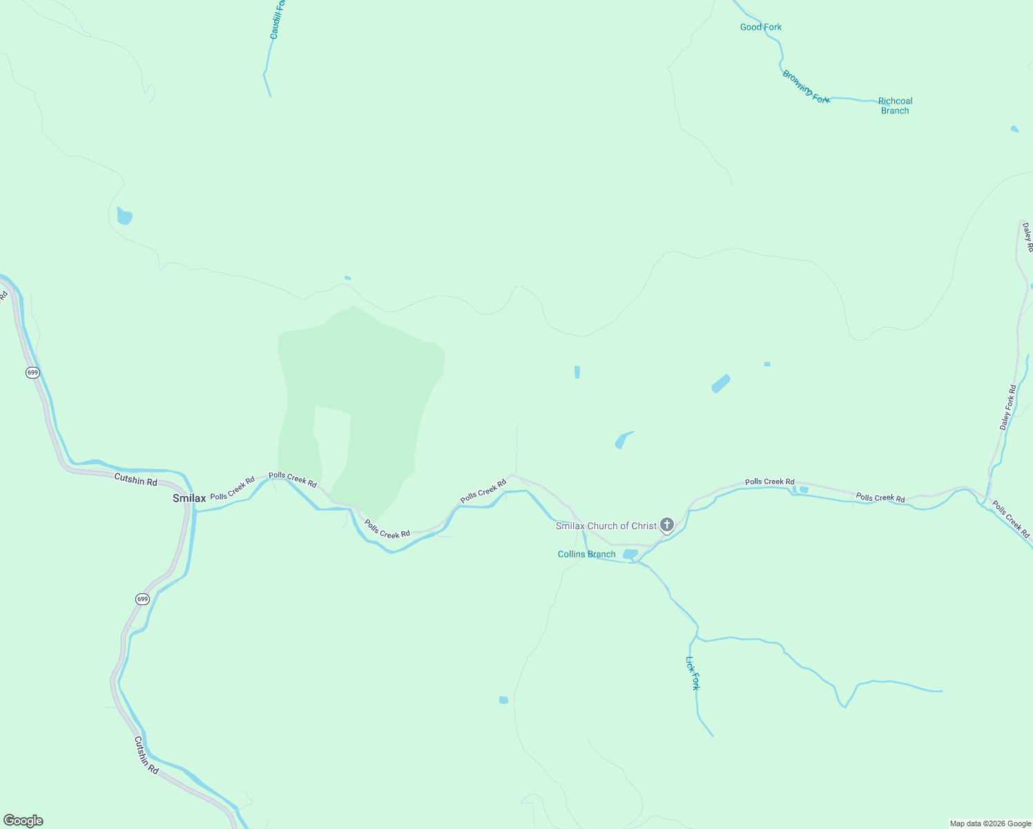 map of restaurants, bars, coffee shops, grocery stores, and more near 1290 Polls Creek Road in Smilax