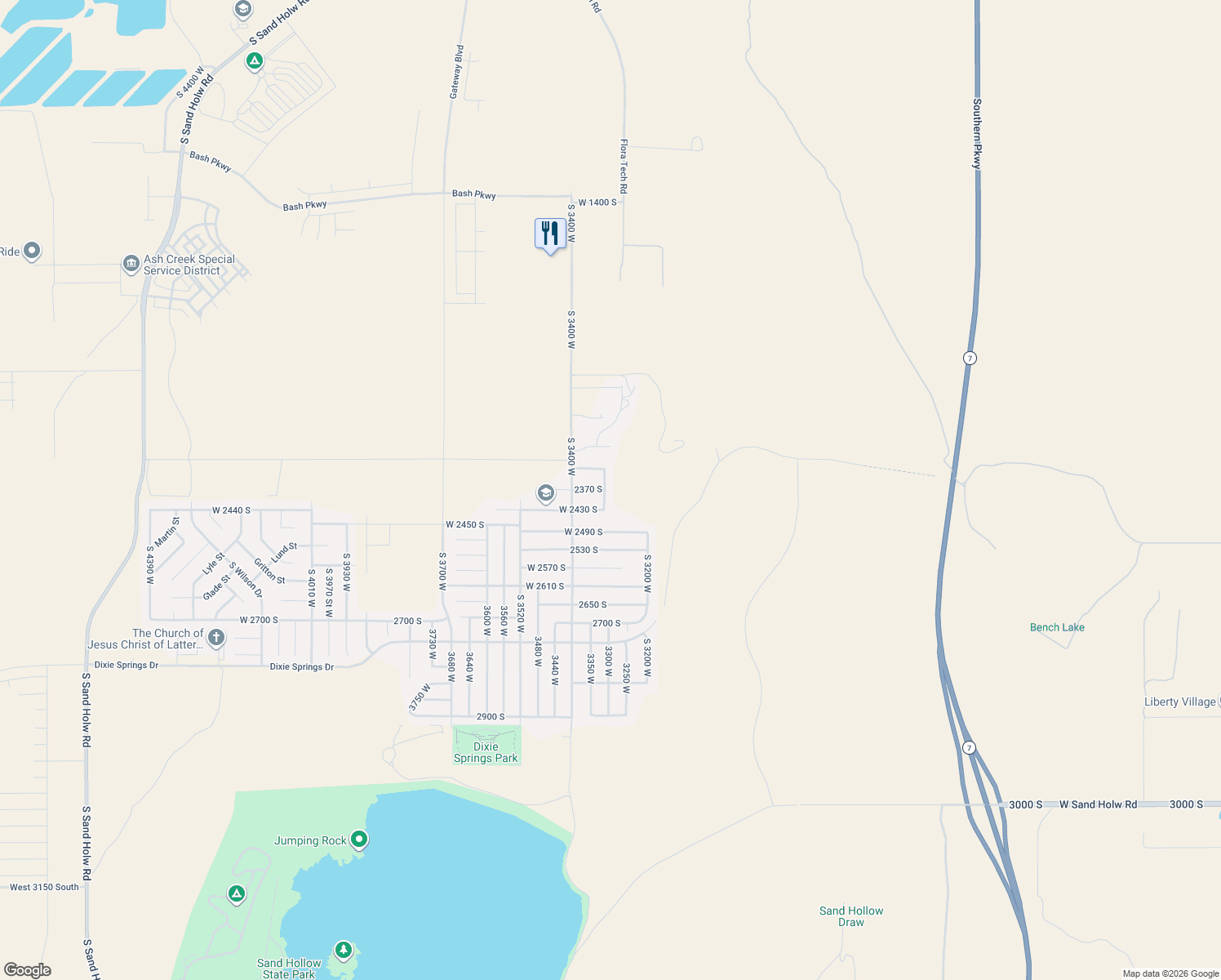 map of restaurants, bars, coffee shops, grocery stores, and more near 2377 South 3330 West in Hurricane