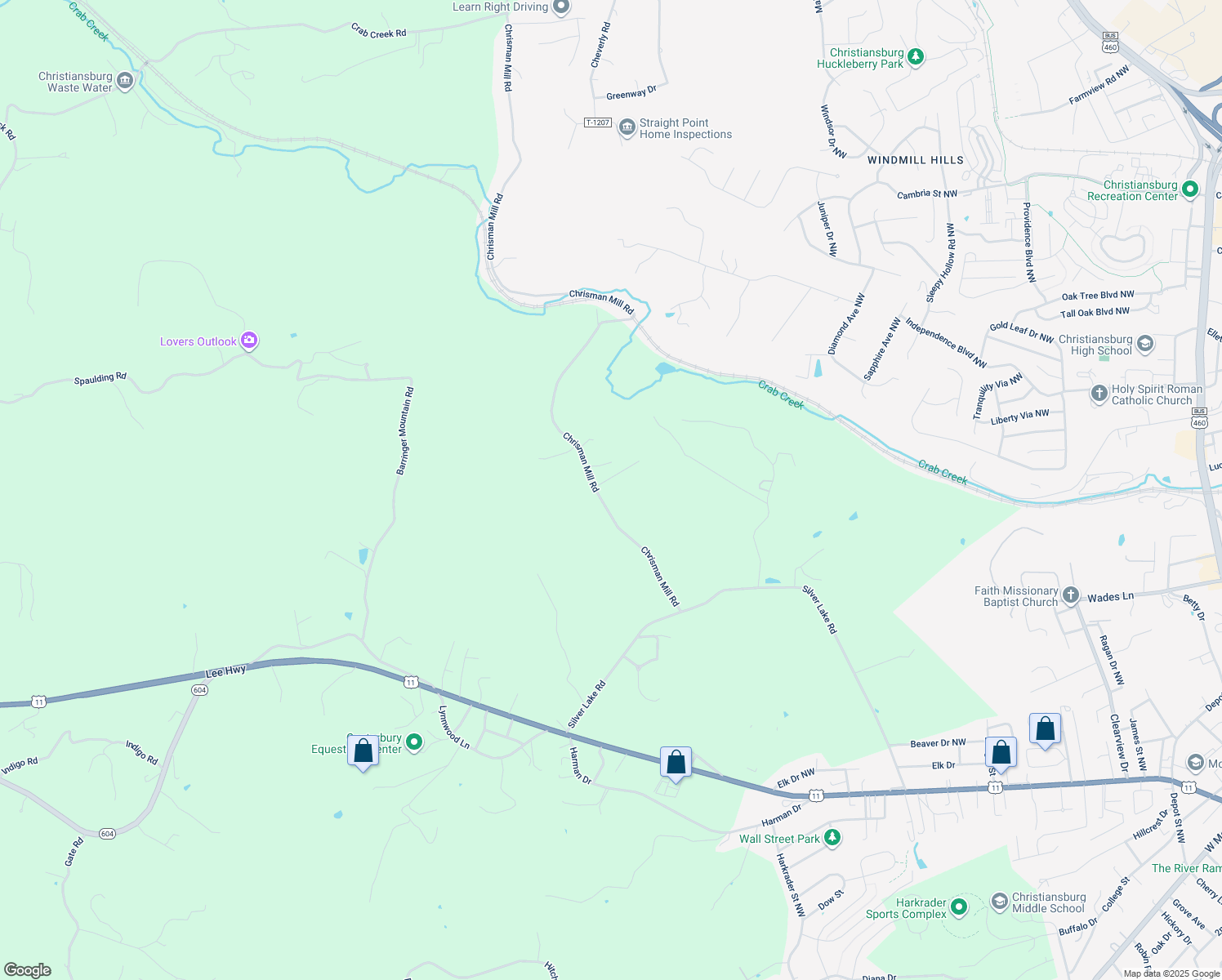 map of restaurants, bars, coffee shops, grocery stores, and more near 1482 Chrisman Mill Road in Christiansburg