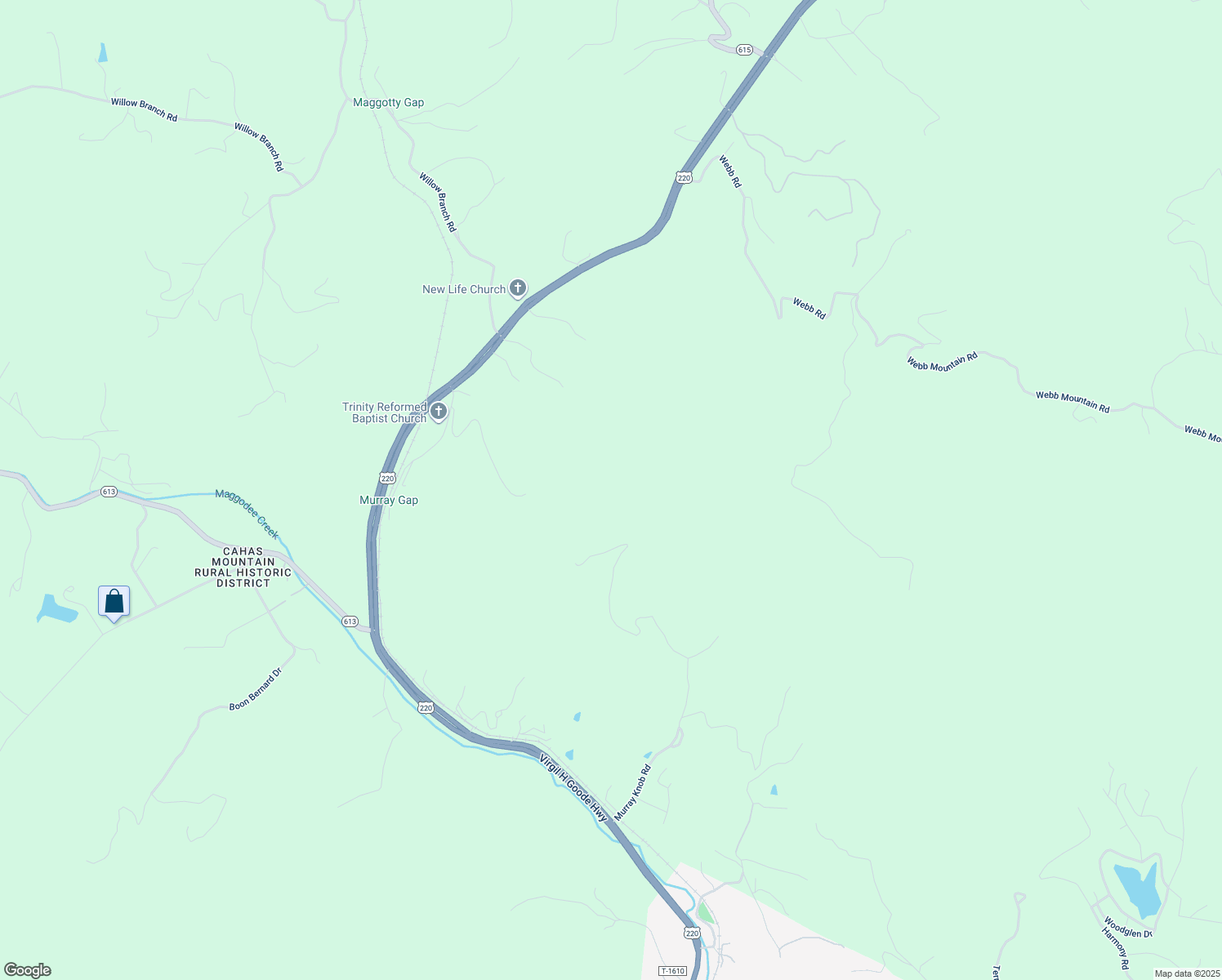 map of restaurants, bars, coffee shops, grocery stores, and more near Spotswood Drive in Boones Mill