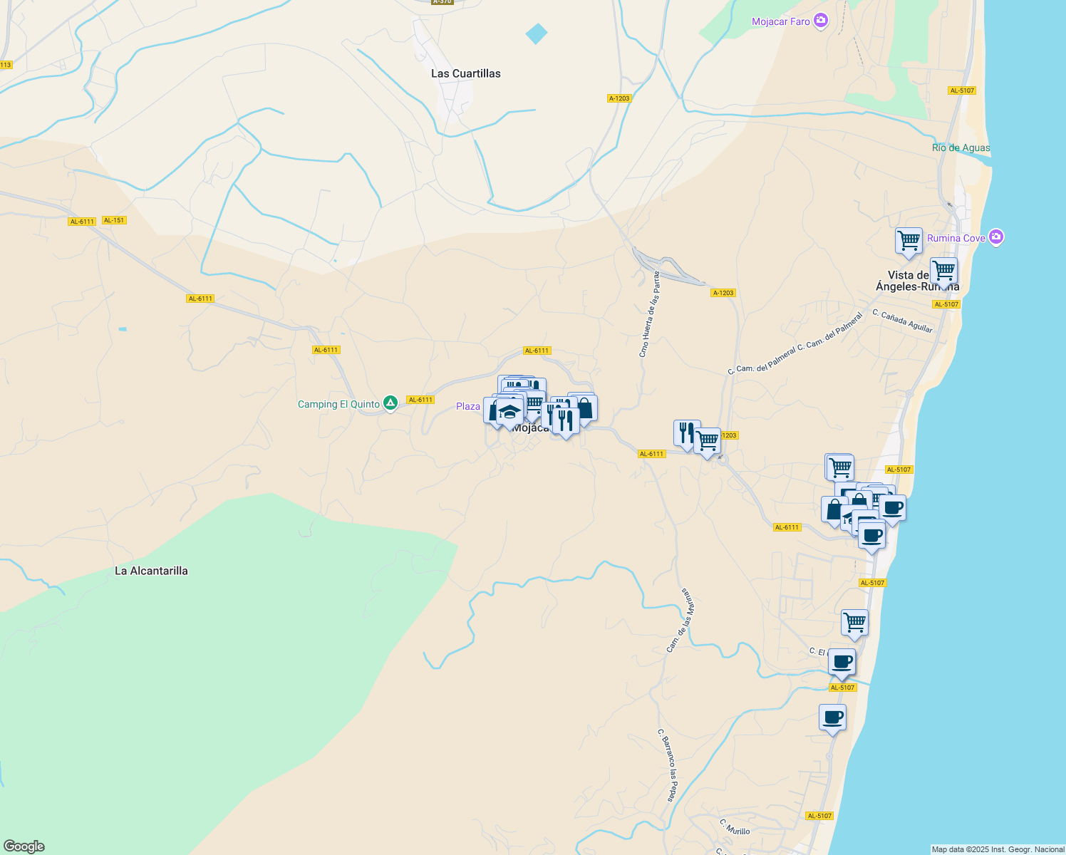 map of restaurants, bars, coffee shops, grocery stores, and more near in Mojácar