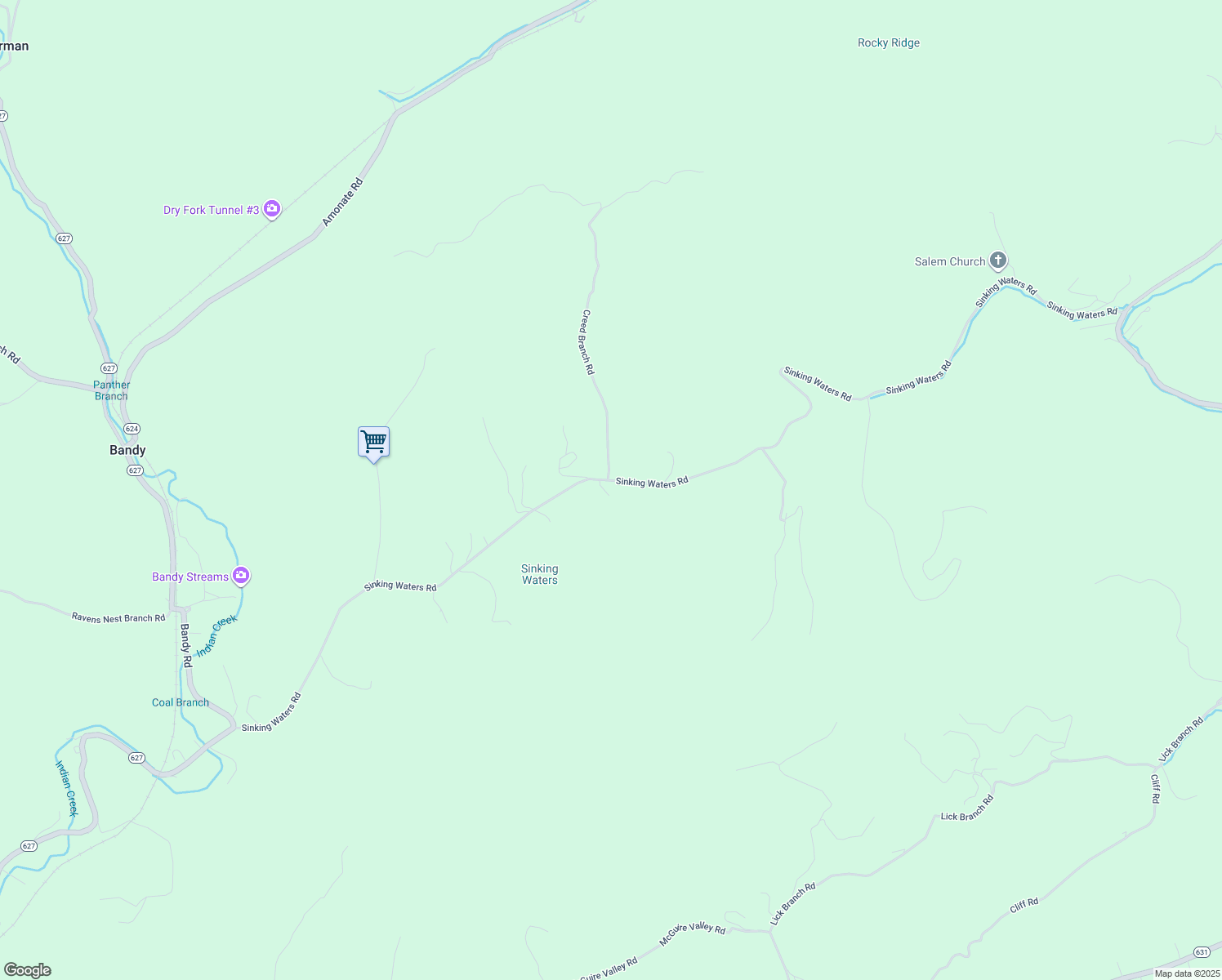 map of restaurants, bars, coffee shops, grocery stores, and more near 6147 Sinking Waters Road in Bandy
