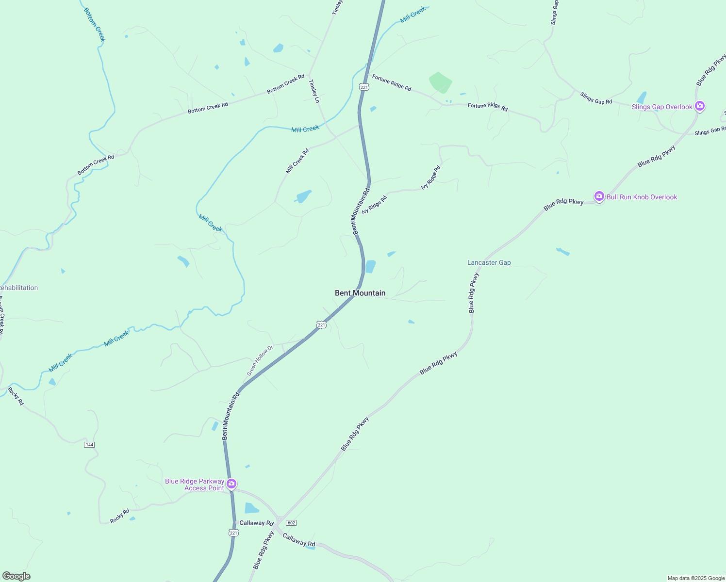 map of restaurants, bars, coffee shops, grocery stores, and more near 10324 Old Shilling Road in Bent Mountain