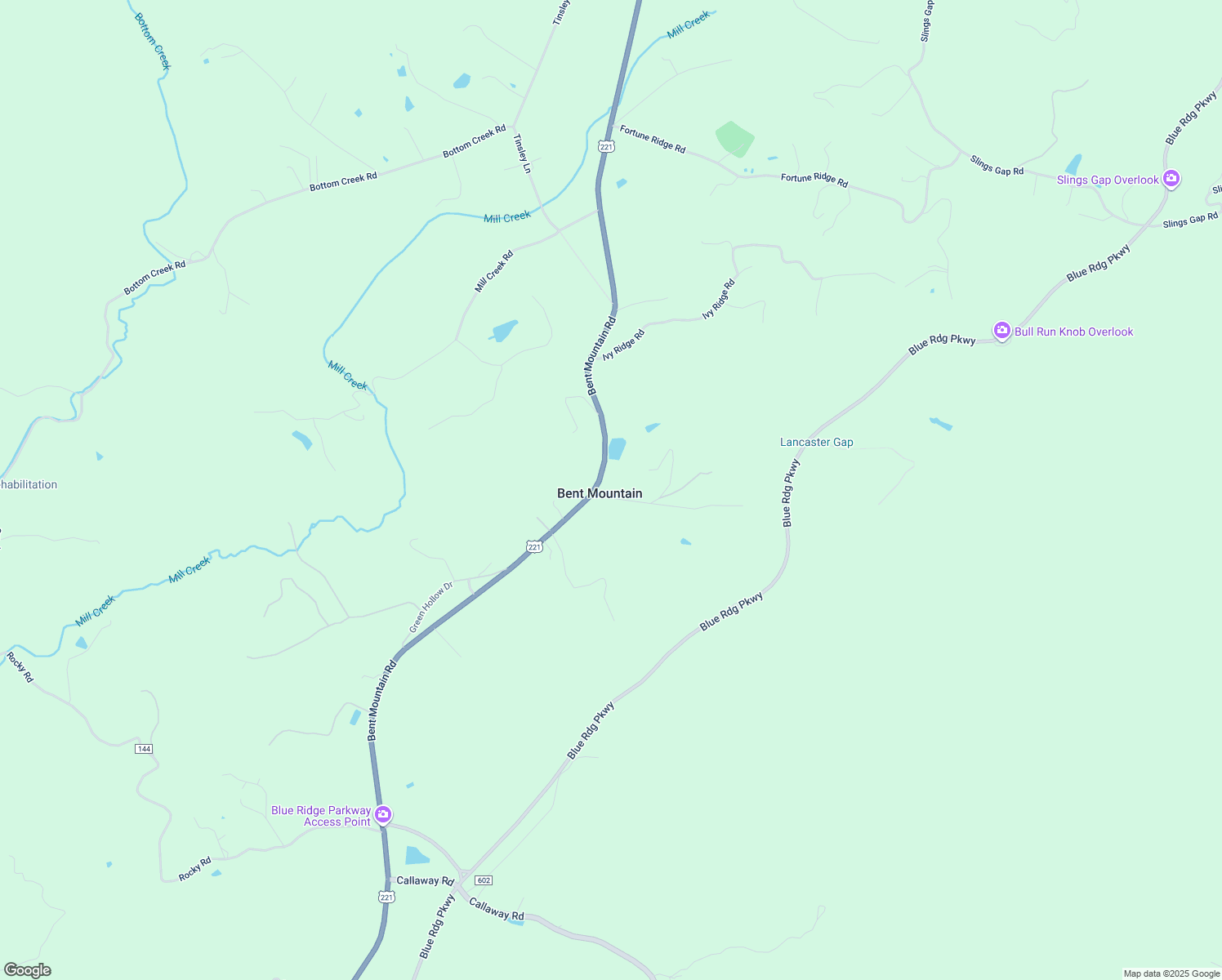 map of restaurants, bars, coffee shops, grocery stores, and more near 10324 Old Shilling Road in Bent Mountain