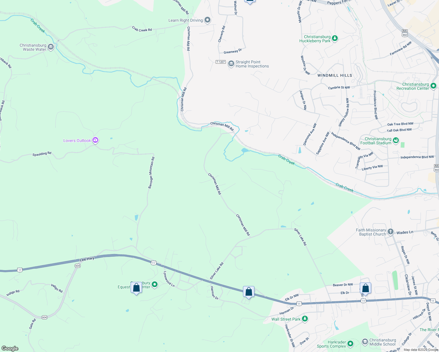 map of restaurants, bars, coffee shops, grocery stores, and more near 1420 Chrisman Mill Road in Christiansburg