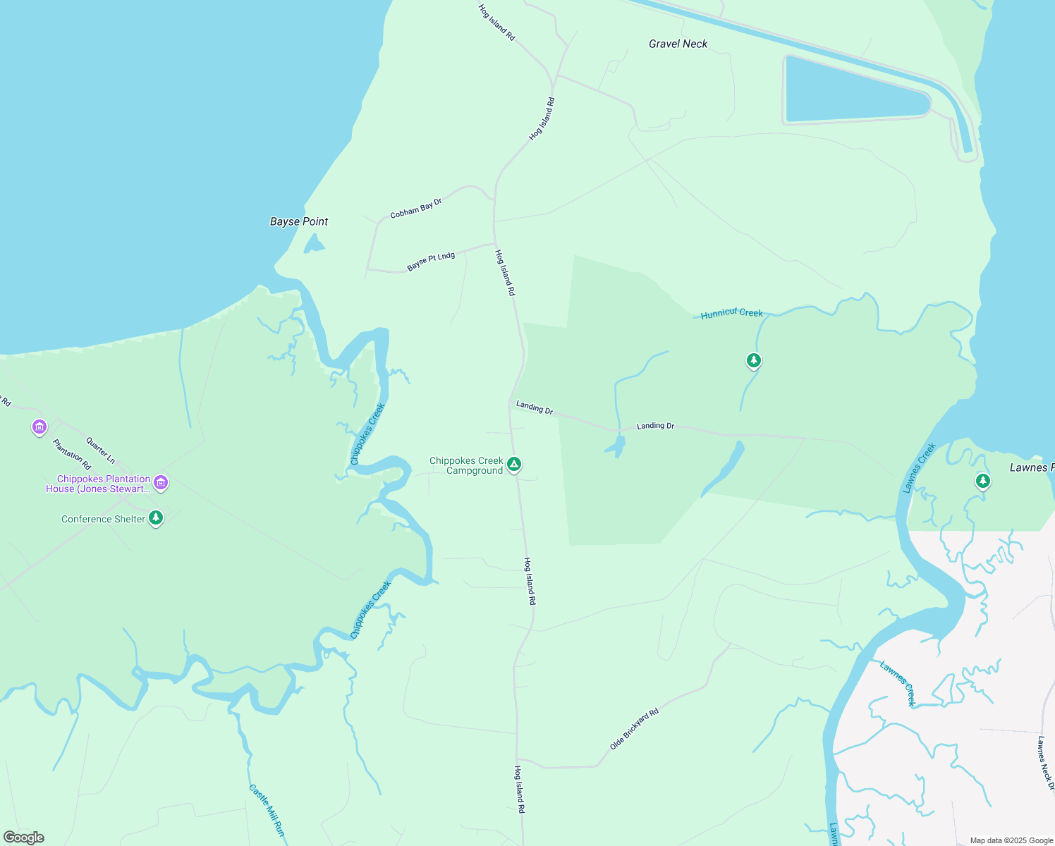 map of restaurants, bars, coffee shops, grocery stores, and more near 3944 Hog Island Rd in Surry