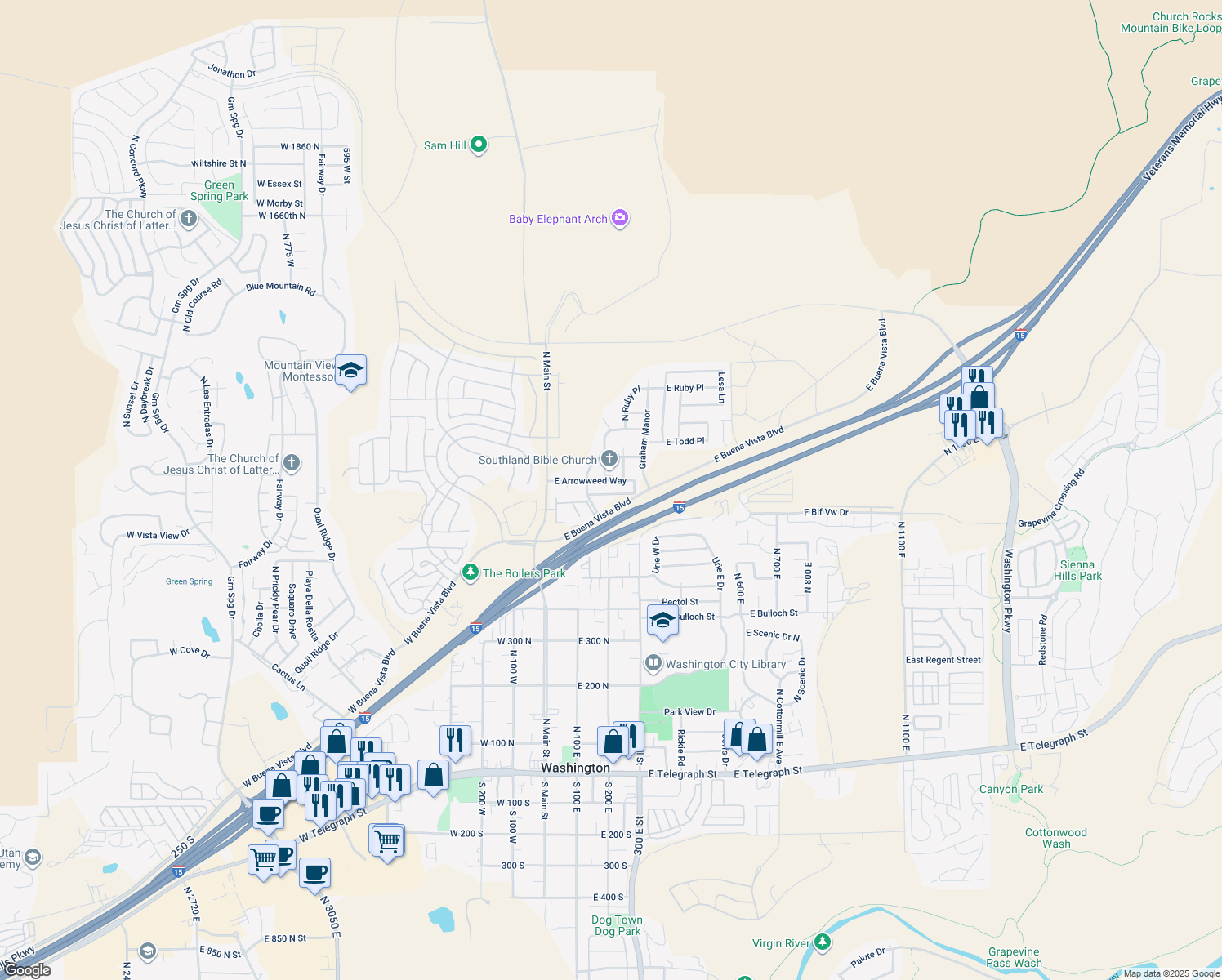 map of restaurants, bars, coffee shops, grocery stores, and more near 205 Gail Way in Washington