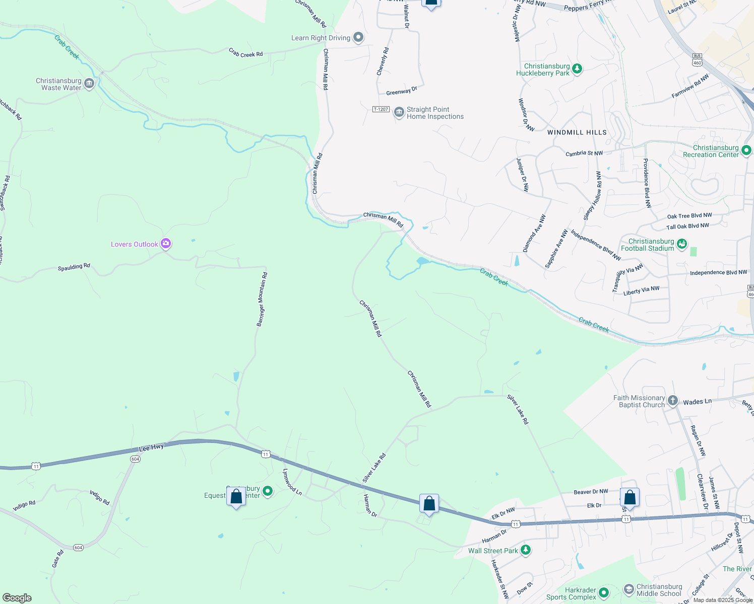 map of restaurants, bars, coffee shops, grocery stores, and more near 1420 Chrisman Mill Road in Christiansburg