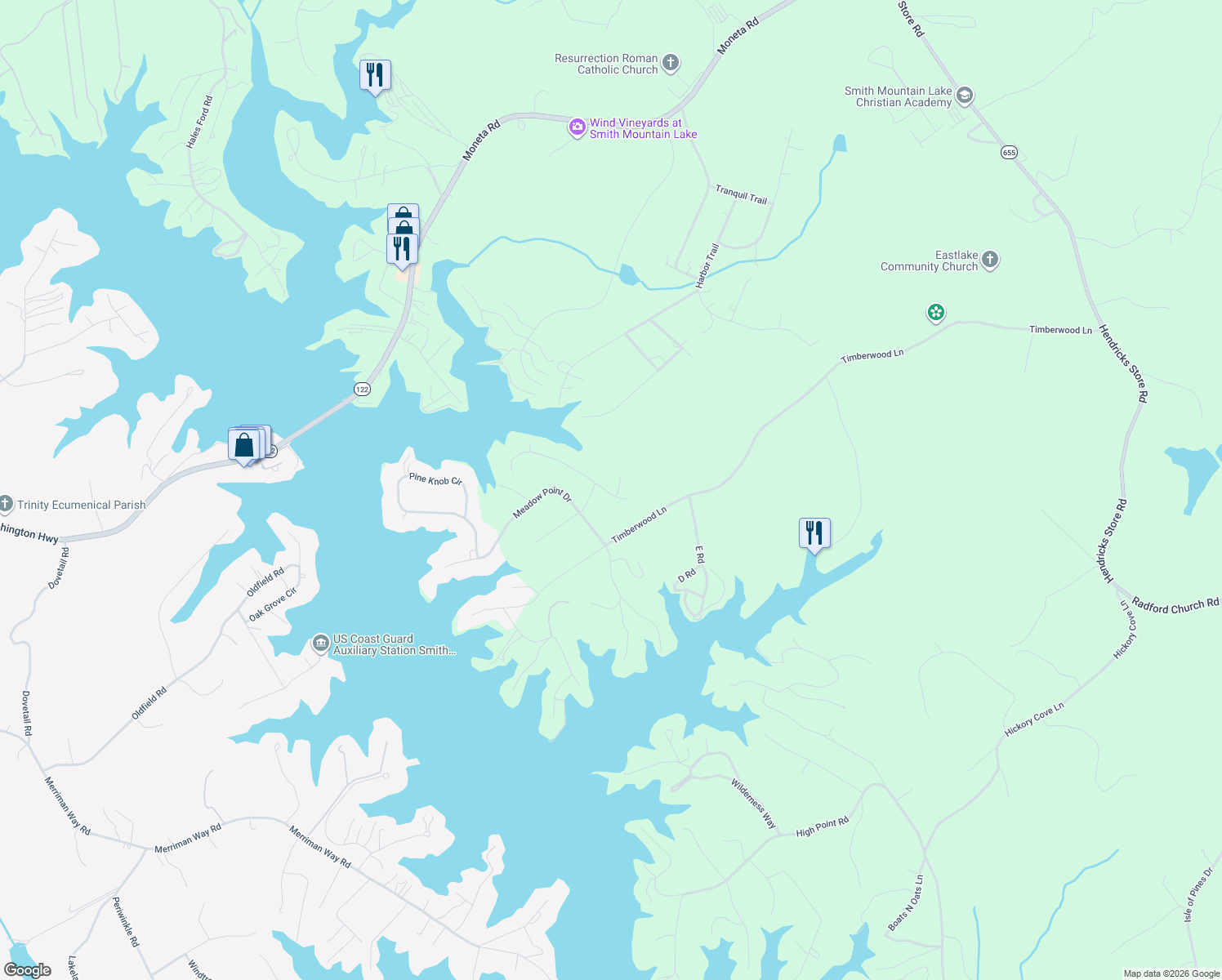 map of restaurants, bars, coffee shops, grocery stores, and more near 200-298 Oak Hollow Road in Moneta