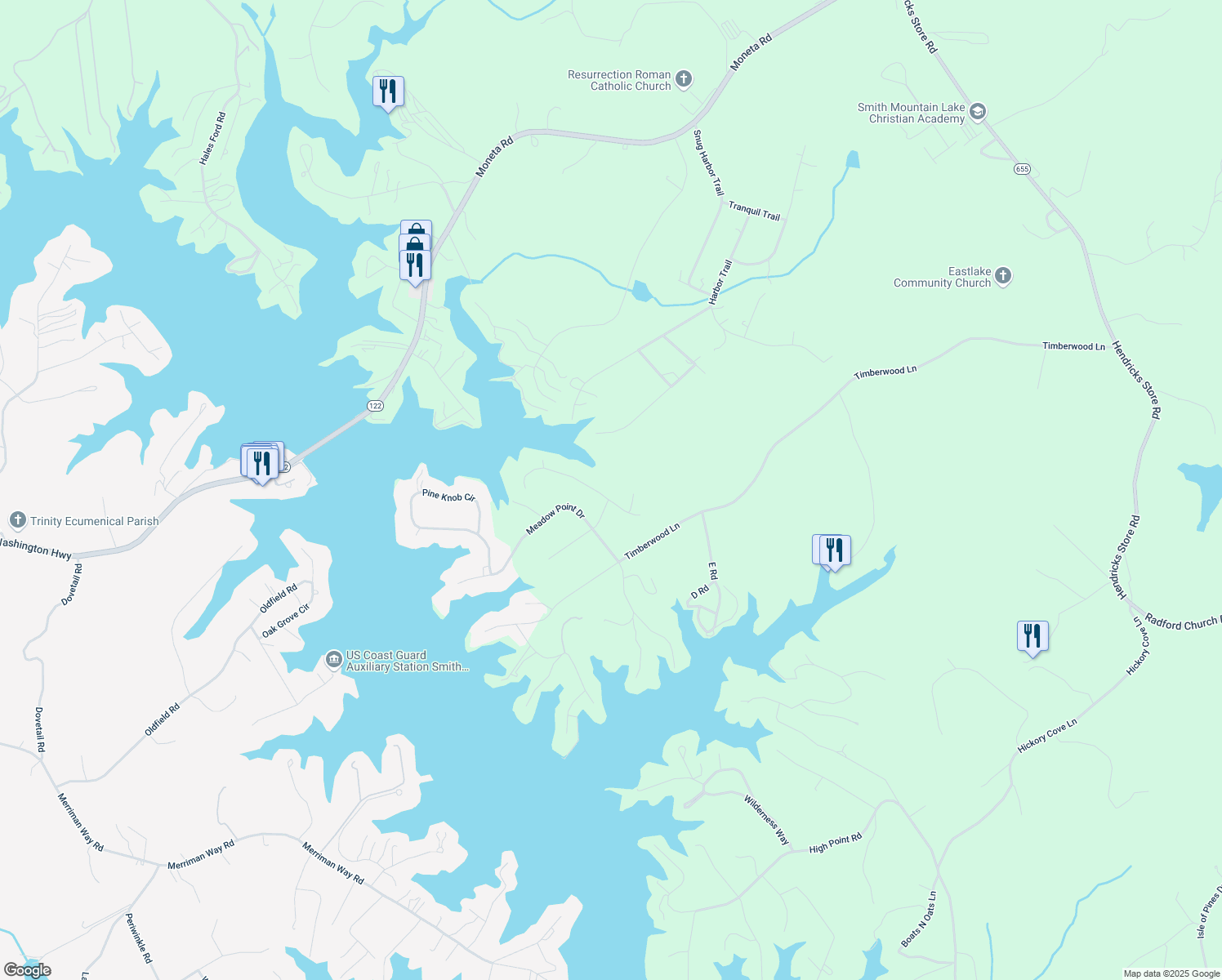 map of restaurants, bars, coffee shops, grocery stores, and more near 200-298 Oak Hollow Road in Moneta