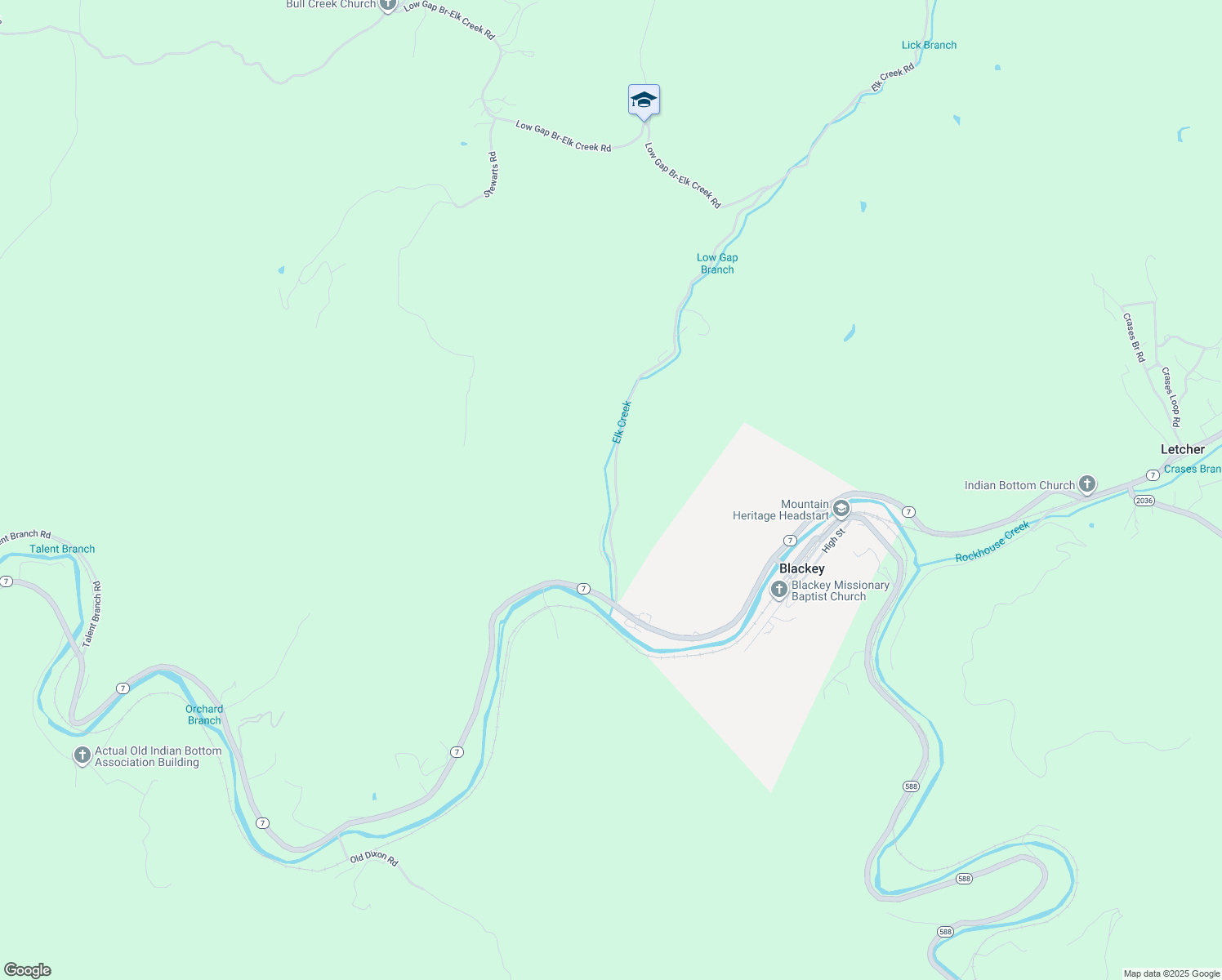 map of restaurants, bars, coffee shops, grocery stores, and more near 293 State Highway 3408 in Blackey