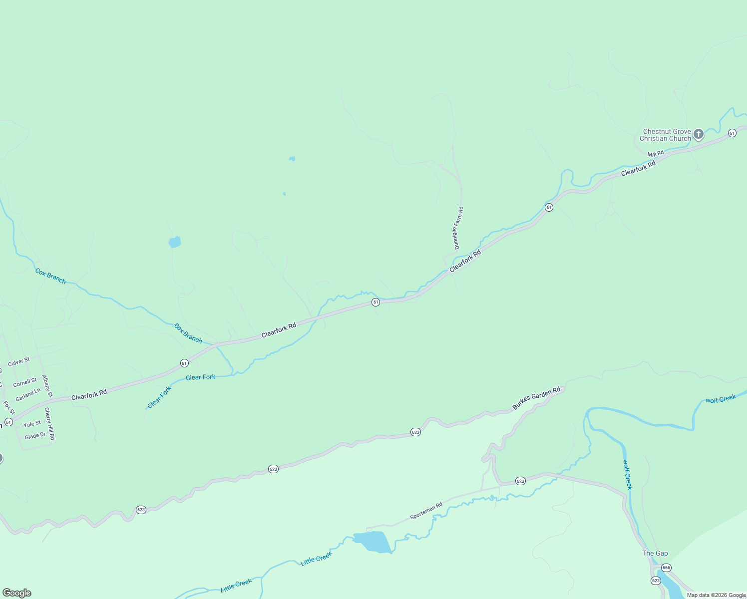 map of restaurants, bars, coffee shops, grocery stores, and more near 2029 Clearfork Road in Tazewell