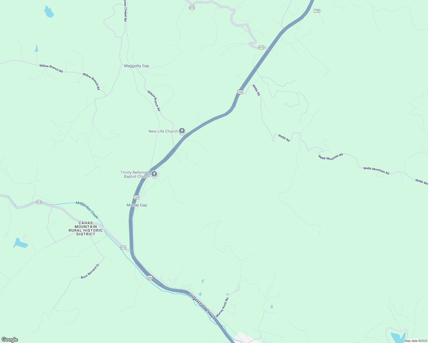 map of restaurants, bars, coffee shops, grocery stores, and more near Spotswood Drive in Boones Mill