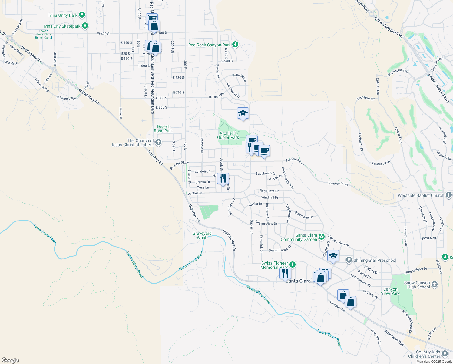 map of restaurants, bars, coffee shops, grocery stores, and more near 2115 Blake Drive in Santa Clara