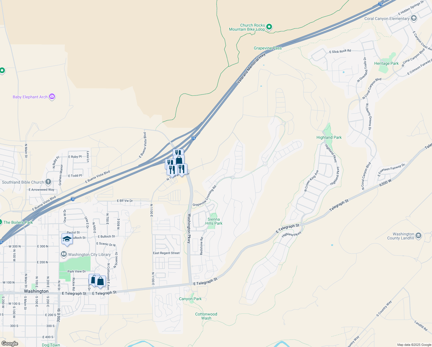 map of restaurants, bars, coffee shops, grocery stores, and more near 970 Catalpa Drive in Washington