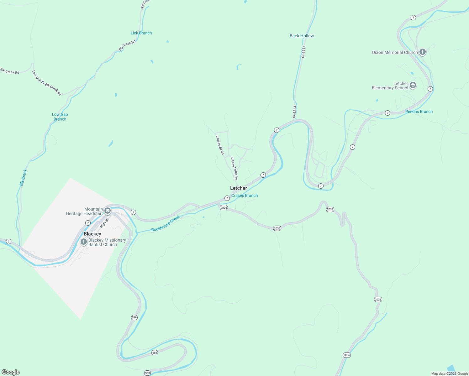 map of restaurants, bars, coffee shops, grocery stores, and more near in Letcher