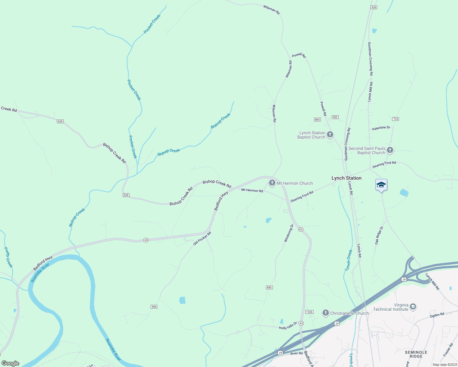 map of restaurants, bars, coffee shops, grocery stores, and more near 49 Bishop Creek Road in Lynch Station