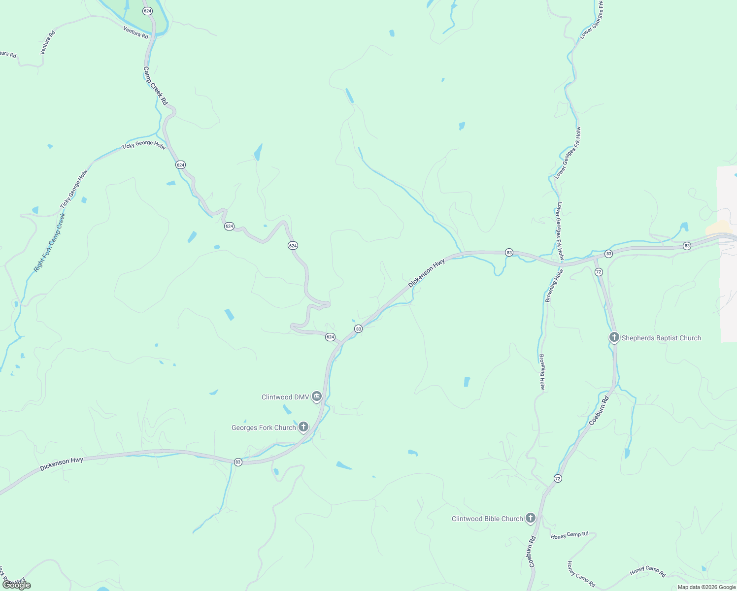 map of restaurants, bars, coffee shops, grocery stores, and more near Tomken Road in Clintwood
