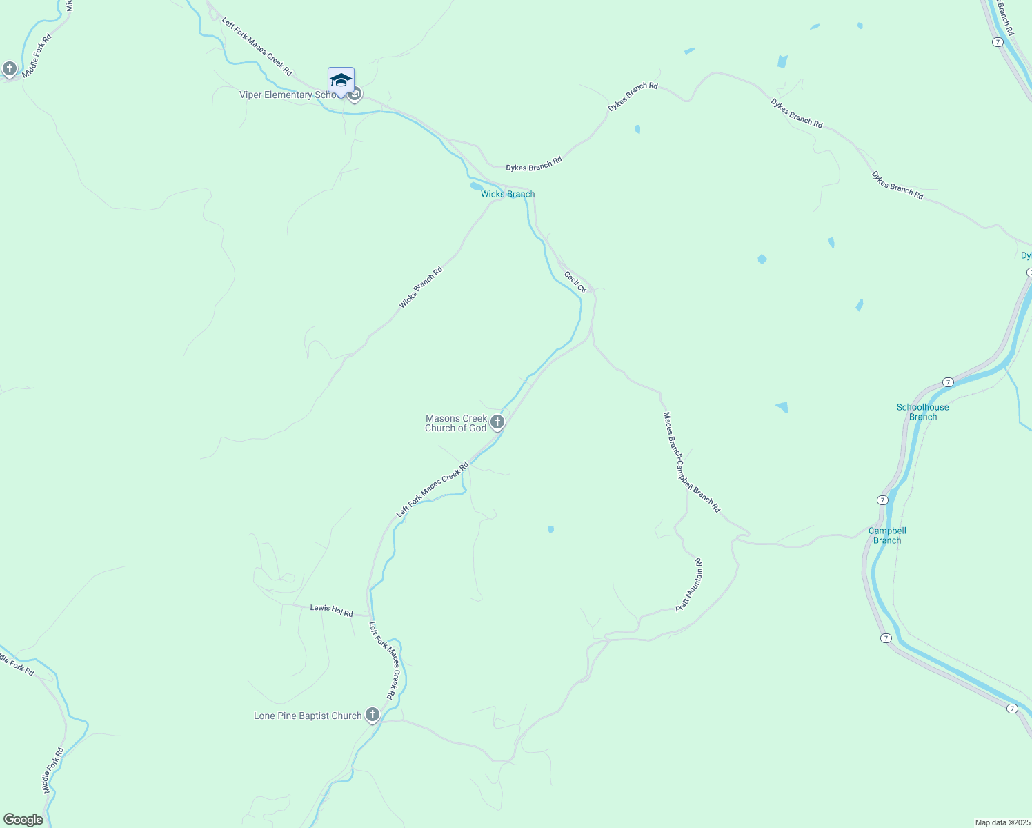 map of restaurants, bars, coffee shops, grocery stores, and more near 3646 Left Fork Maces Creek Road in Viper
