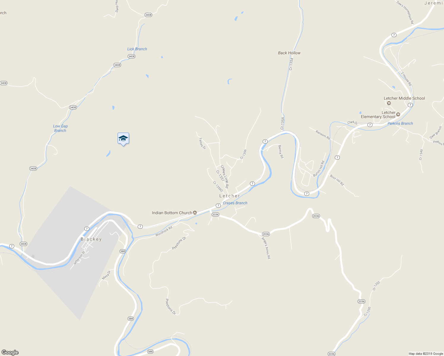 map of restaurants, bars, coffee shops, grocery stores, and more near Cr-1357 in Letcher