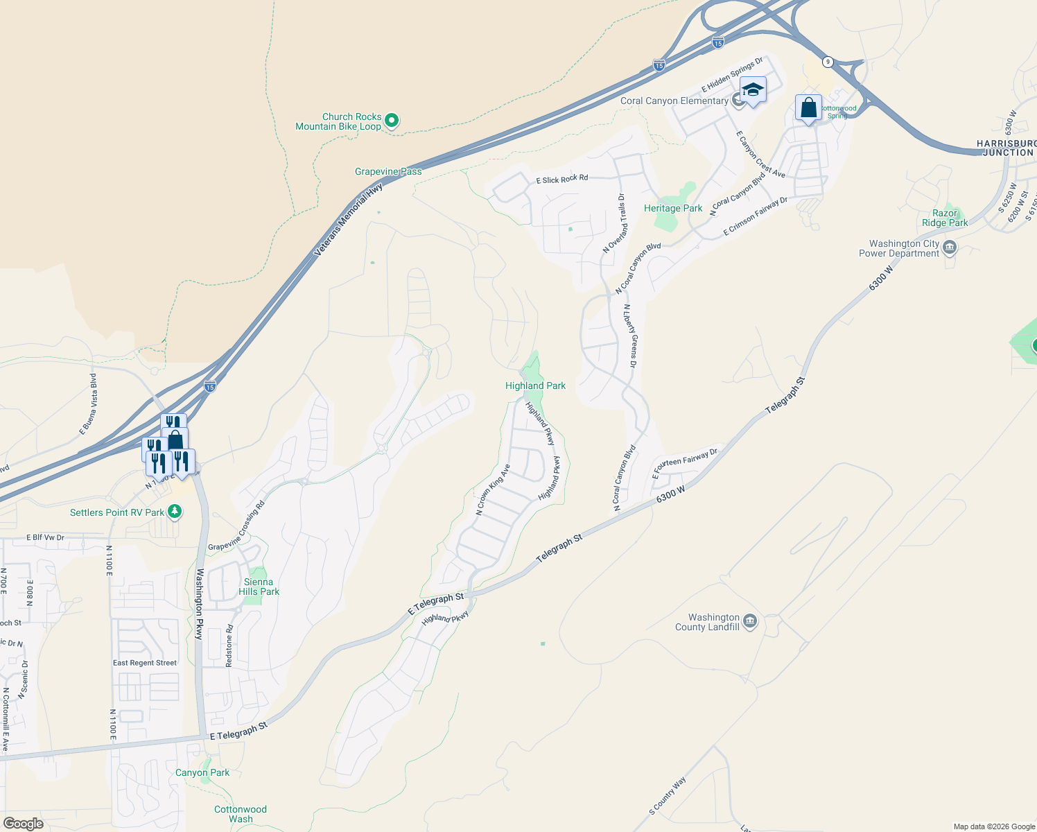 map of restaurants, bars, coffee shops, grocery stores, and more near 1176 North Crown King Avenue in Washington