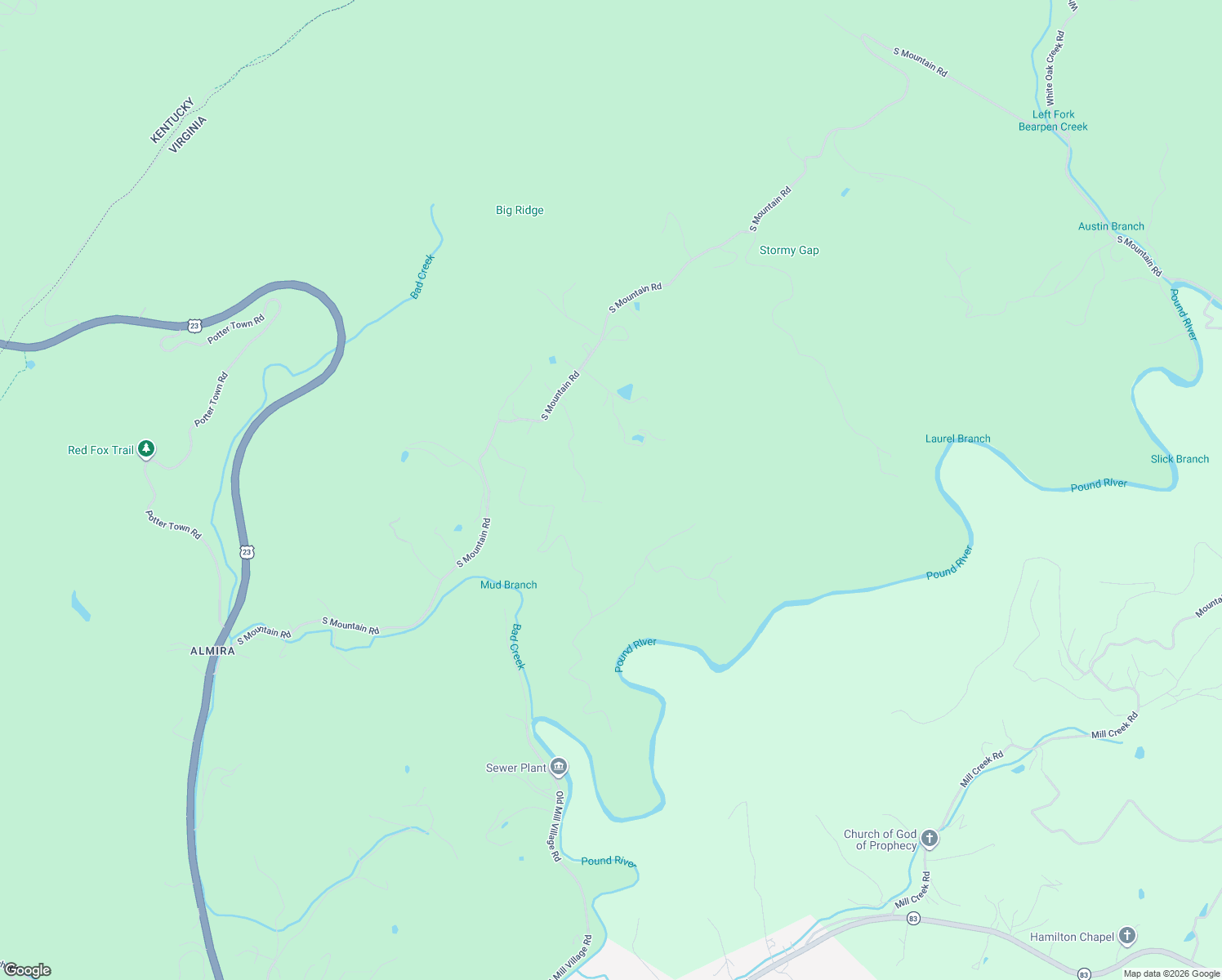 map of restaurants, bars, coffee shops, grocery stores, and more near 12336 Rough Ridge Road in Pound