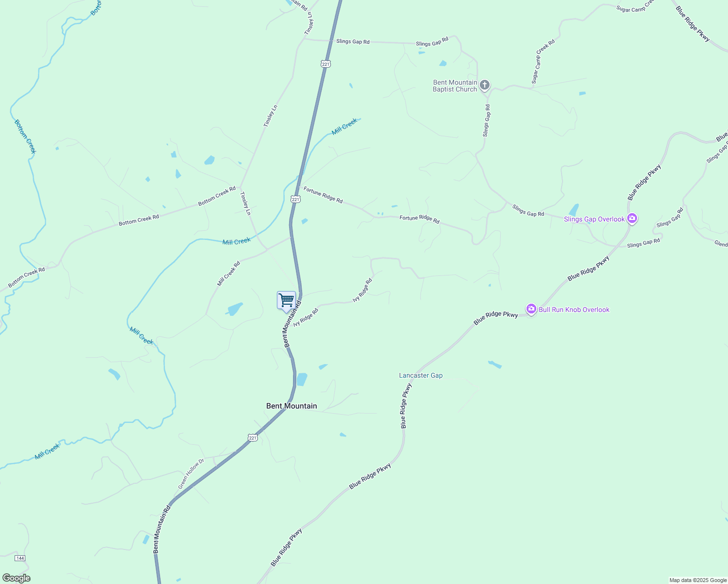 map of restaurants, bars, coffee shops, grocery stores, and more near 10403 State Route 708 in Bent Mountain