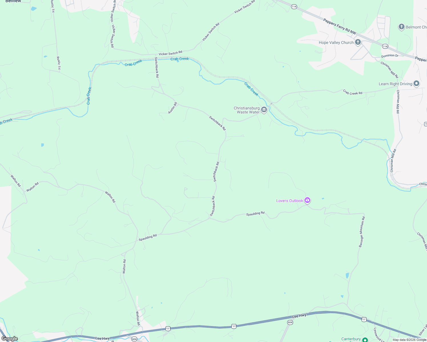map of restaurants, bars, coffee shops, grocery stores, and more near 891 Switchback Road in Christiansburg