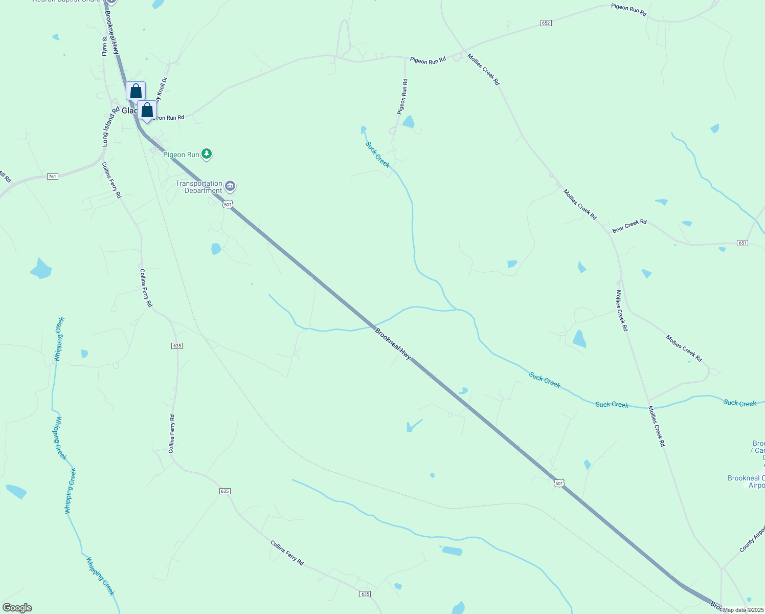 map of restaurants, bars, coffee shops, grocery stores, and more near 9768 Brookneal Highway in Gladys