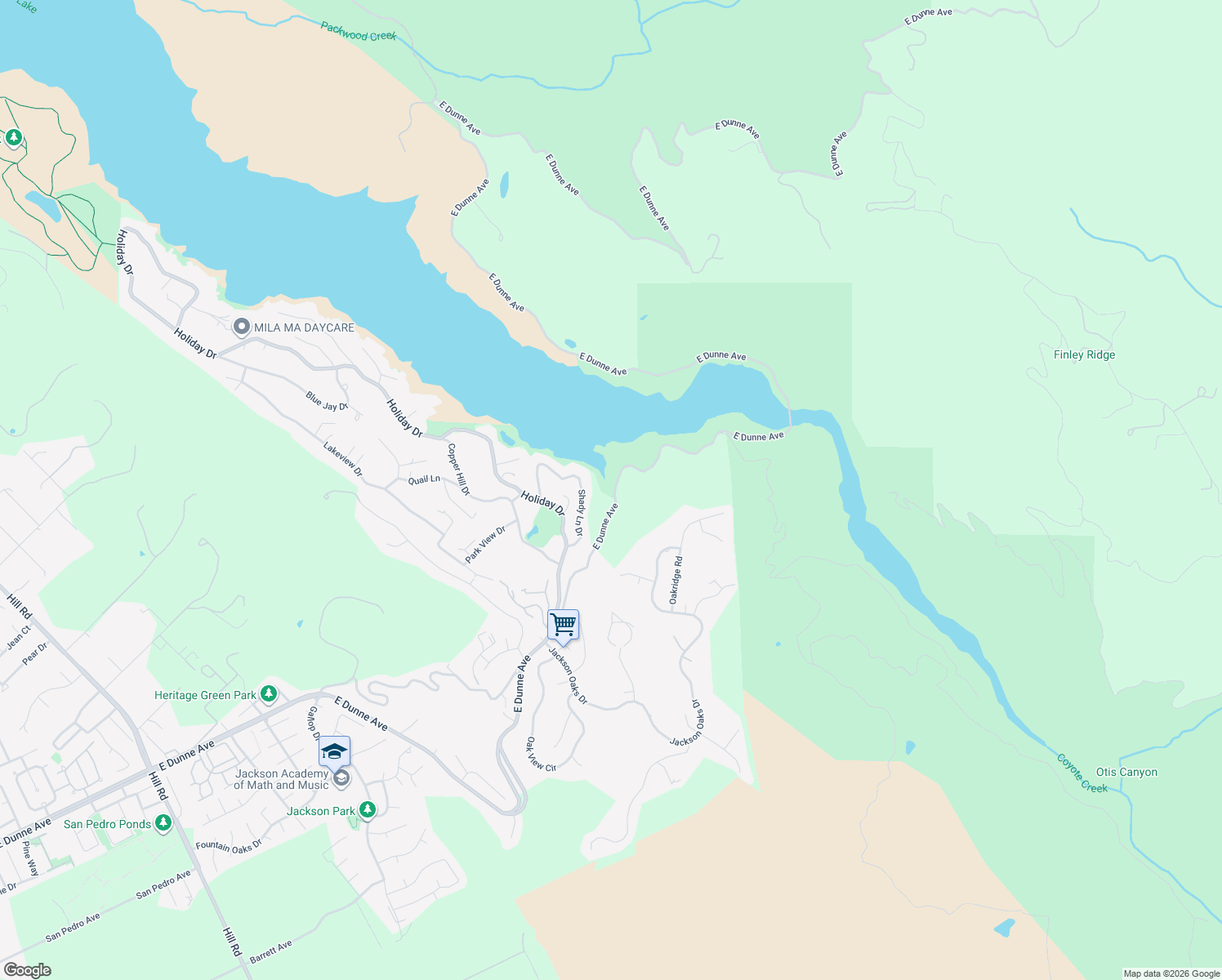 map of restaurants, bars, coffee shops, grocery stores, and more near 3405 East Dunne Avenue in Morgan Hill