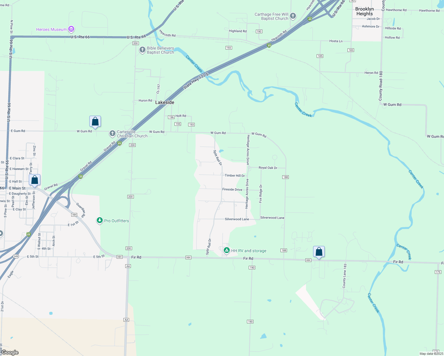 map of restaurants, bars, coffee shops, grocery stores, and more near 109 Split Rail Drive in Joplin