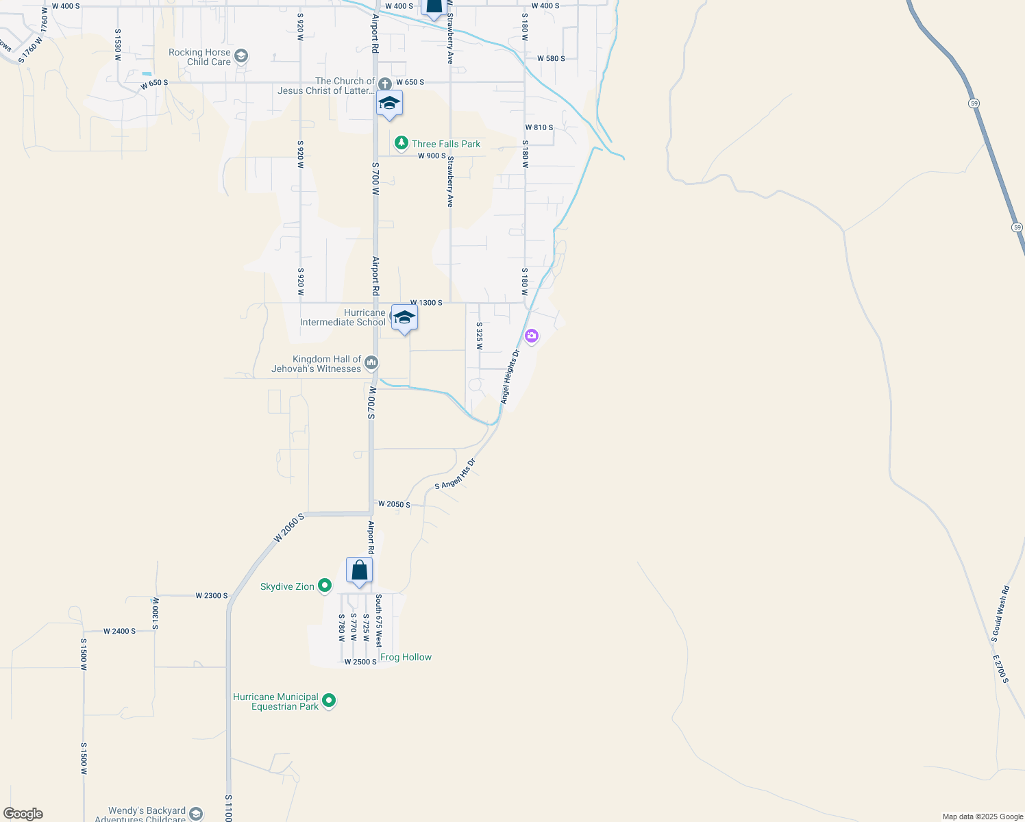 map of restaurants, bars, coffee shops, grocery stores, and more near 1595 S 160 W in Hurricane