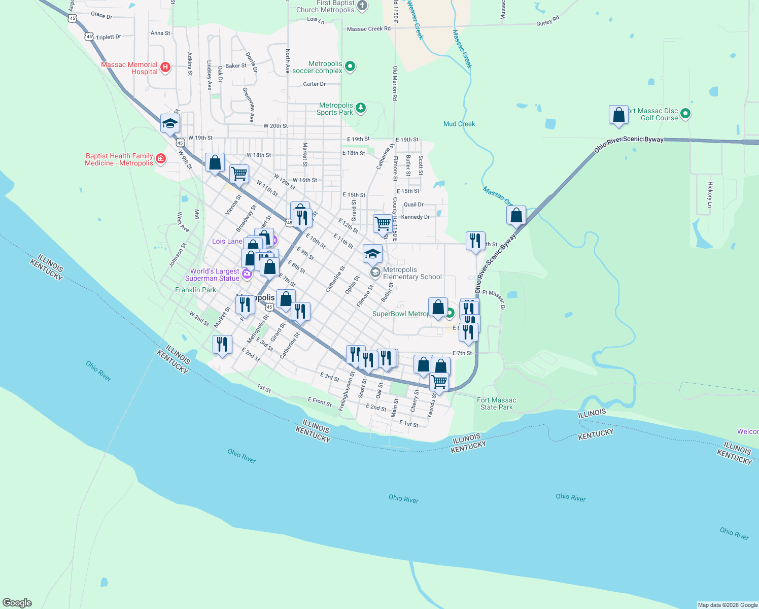map of restaurants, bars, coffee shops, grocery stores, and more near 899 Butler St in Metropolis