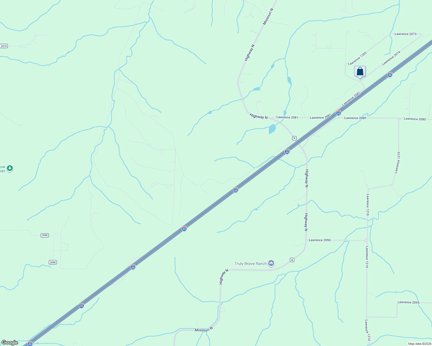 map of restaurants, bars, coffee shops, grocery stores, and more near 19402 Lawrence 2078 in Ash Grove