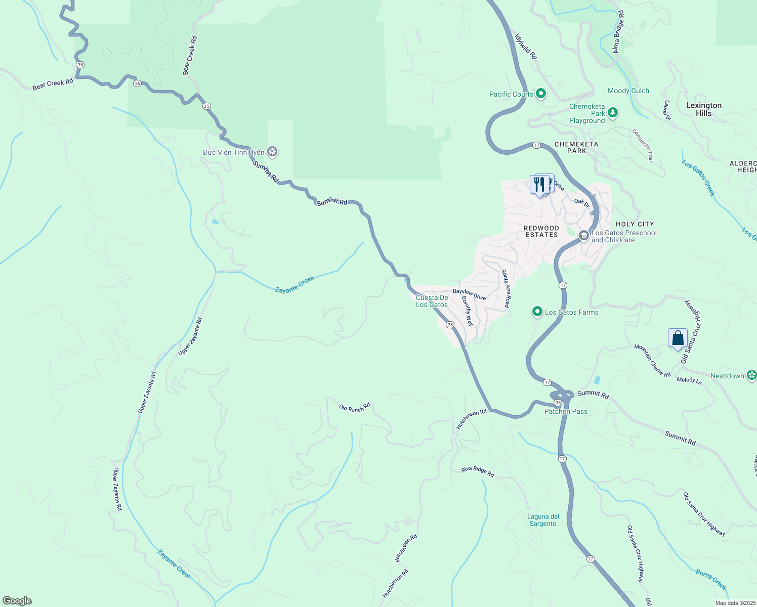 map of restaurants, bars, coffee shops, grocery stores, and more near 215 Marty Road in Los Gatos