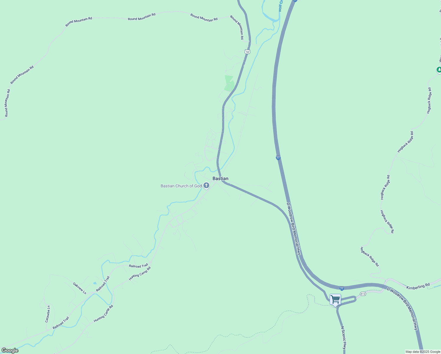 map of restaurants, bars, coffee shops, grocery stores, and more near 2 Bears Trail in Bastian