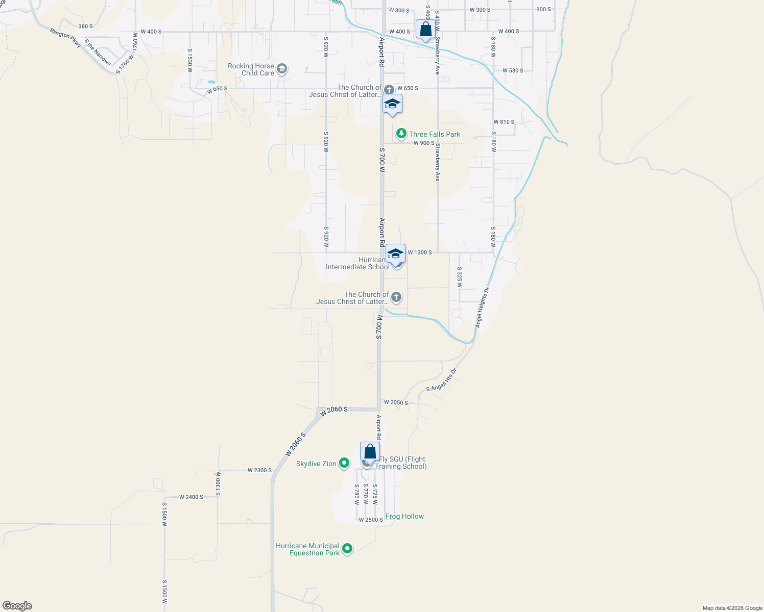 map of restaurants, bars, coffee shops, grocery stores, and more near 1498 S Airport Rd in Hurricane