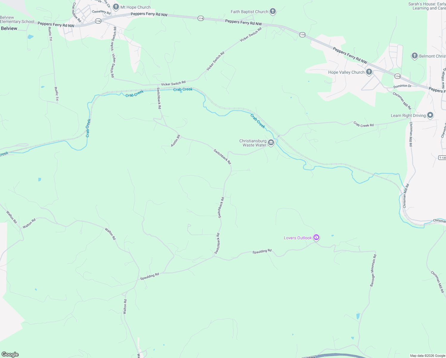 map of restaurants, bars, coffee shops, grocery stores, and more near 757 Switchback Road in Christiansburg