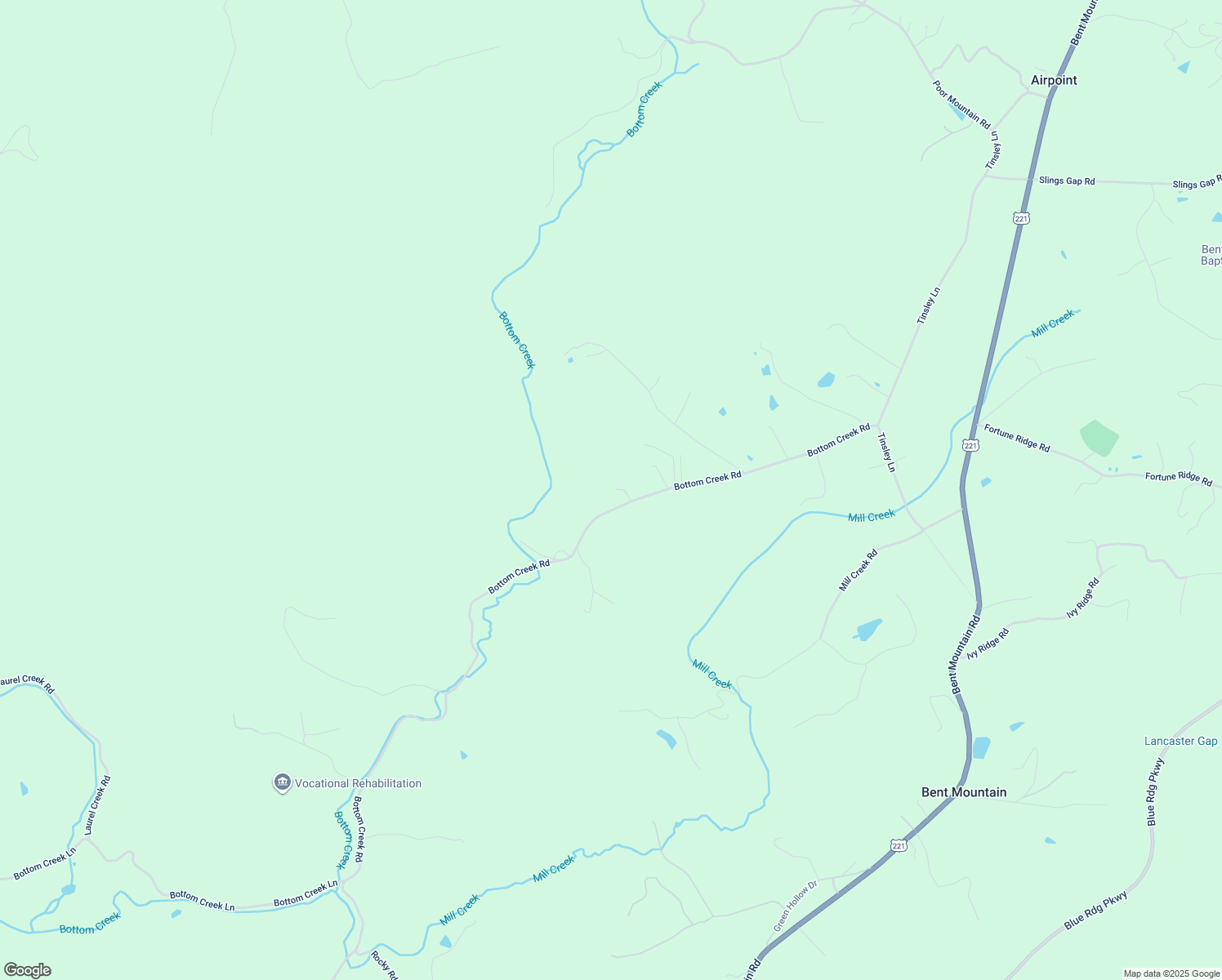 map of restaurants, bars, coffee shops, grocery stores, and more near 10435 Bottom Creek Road in Bent Mountain