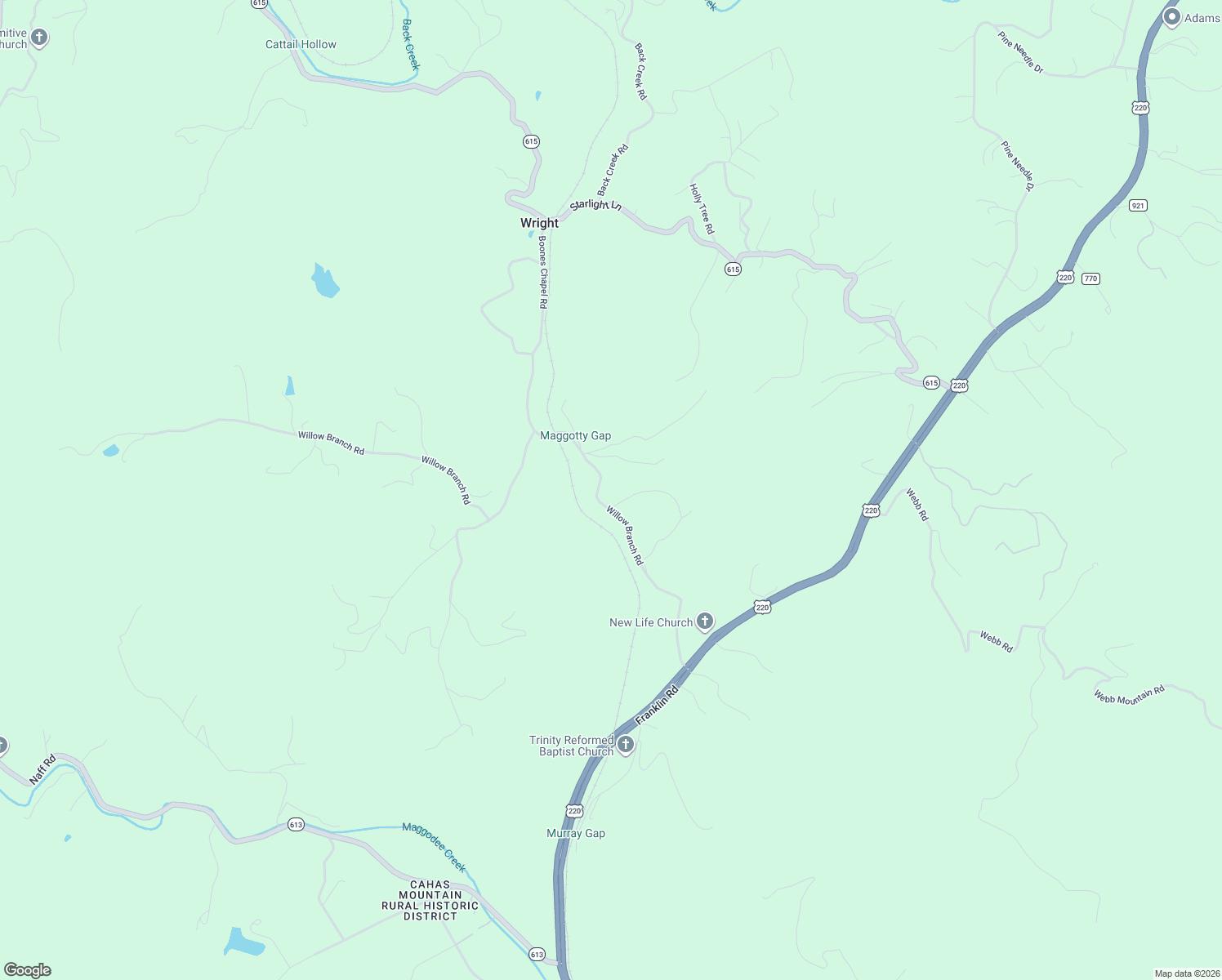 map of restaurants, bars, coffee shops, grocery stores, and more near 7592 Willow Branch Rd in Boones Mill